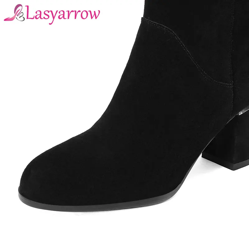 Solide Haute Short Plush En Hiver Noir Daim Talons Lasyarrow Bottes De Bas Inside Femmes mollet Automne Marque Épais Femme Mi Mode Pour Chaussures Inside plus QdxCBroWe