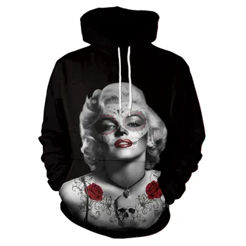

MMGG New 3D black gray color Monroe head print jumper hoodies for Christmas Sweatshirts