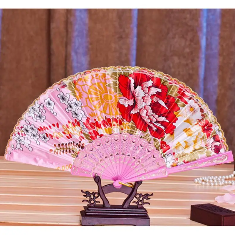 الصينية نمط لاك البريد الحرير مروحة قابلة للطي الرقص الزفاف زينة لحفلات المنازل اليد مروحة