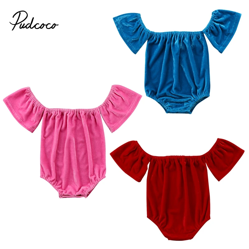 

Princess Newborn Baby Girls Clothes Off Shoulder Sleeveless Pleuche Bodysuit Jumpsuit Sunsuit One-Piese Summer Fashion Outfits