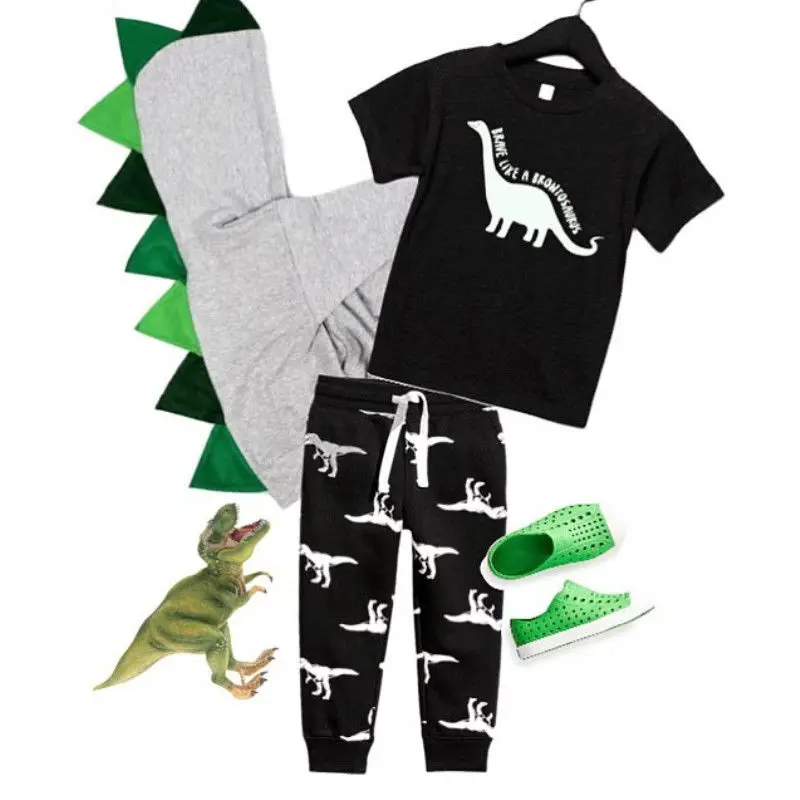 

Pudcoco Boy Set 6M-5Y Dinosaur Toddler Kid Baby Boy Cartoon Tops T-shirt Pants Legging Outfits Clothes