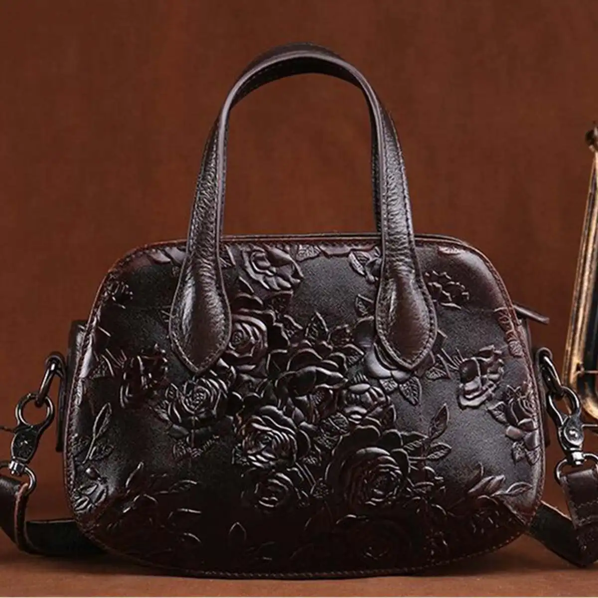 

AEQUEEN Women Genuine Leather Bag Ladies Flower Embossed Handbag Vintage Shoulder Messenger Bag Female Tote Purse Travel Bag