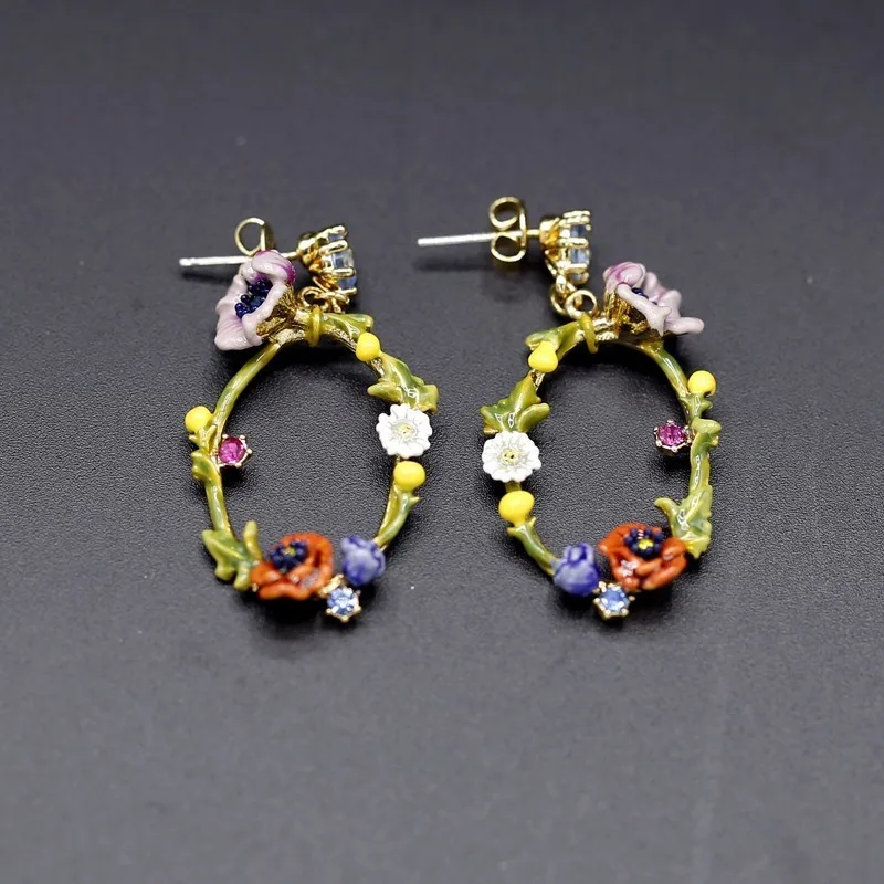 Opium Poppy ушной круг эмалированная глазурь 925 Серебряная игла красный серый серьги