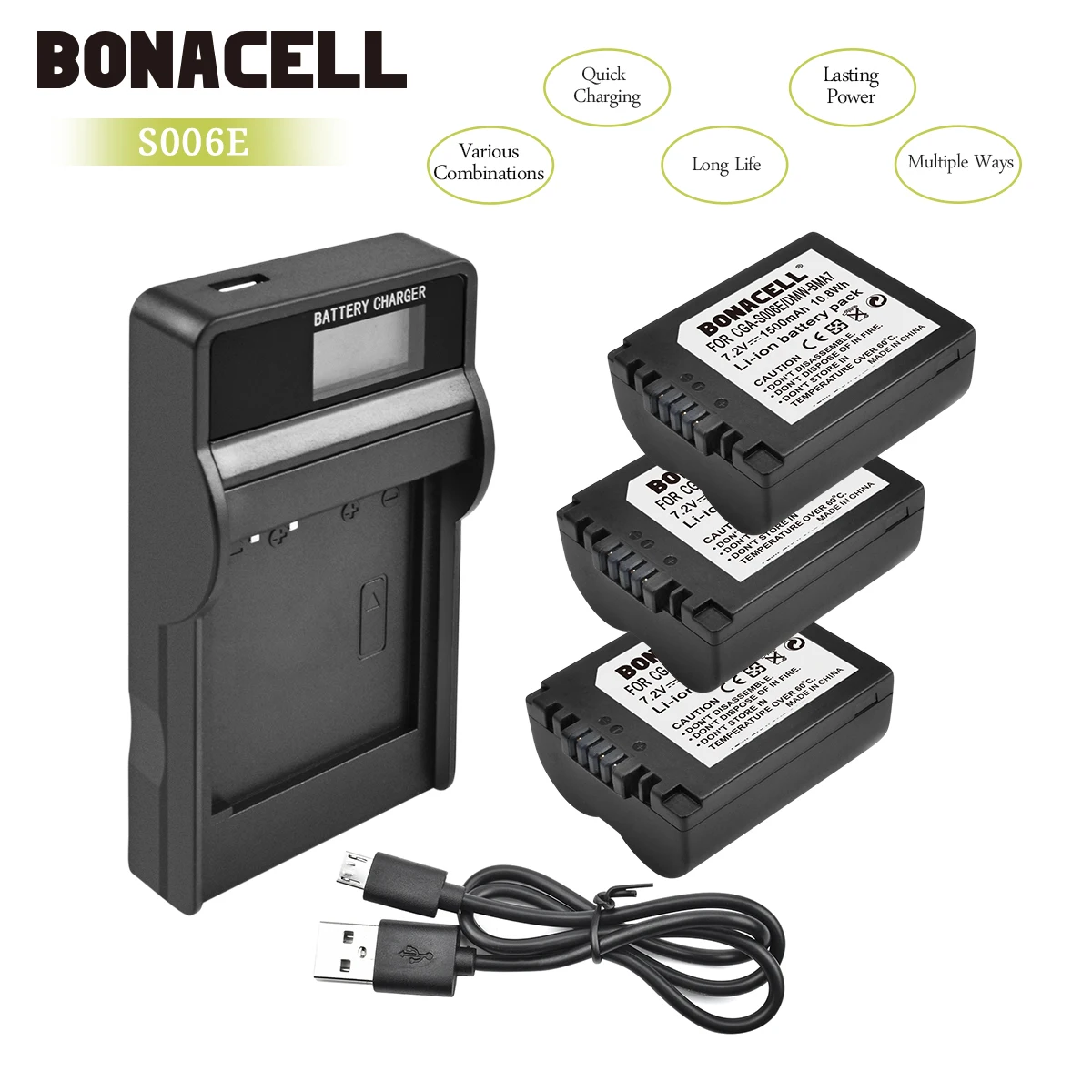 Bonacell 1500 мА/ч, CGA-S006 CGR CGA S006E S006A S006 DMW-BMA7 Батарея+ ЖК-дисплей Зарядное устройство для цифрового фотоаппарата Panasonic DMC FZ7 FZ8 FZ18 FZ28 FZ50 L50