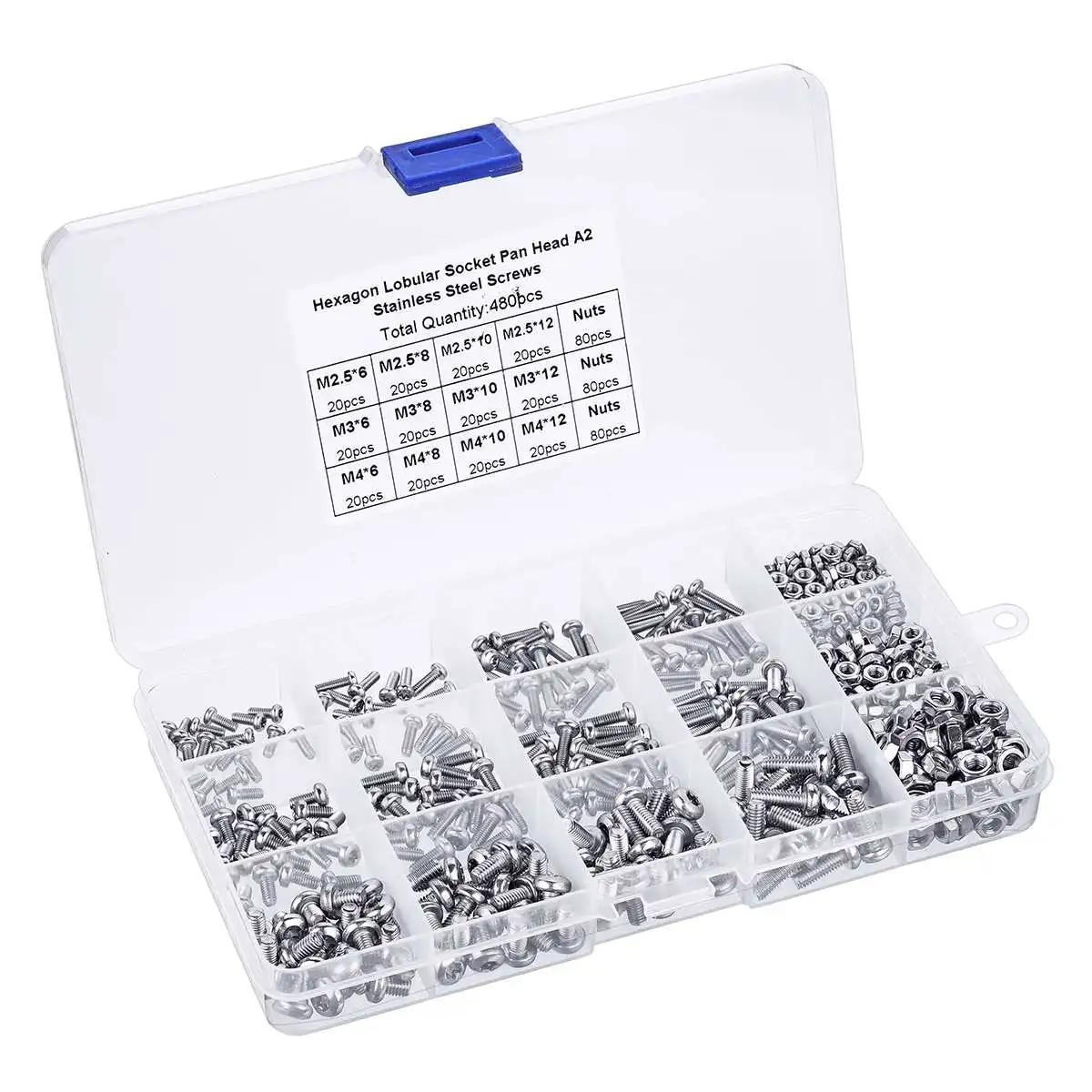 

Suleve MXST2 480Pcs M2.5/M3/M4 Torx Machine Screw 304 Stainless Steel Pan Head Bolt Nut Assortment