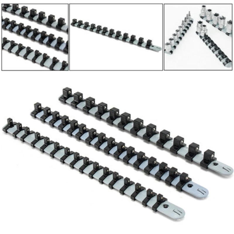 

3PCS Set 1/4 3/8 1/2 Inch Socket Tray Rail Rack Stand Shelf Storage Organizer .
