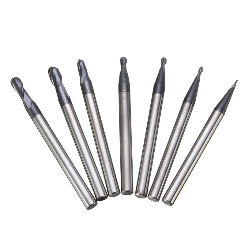 

7Pcs Ball Nose End Mill Set 2 Flutes CNC Tool Tungsten Carbide Radius 0.5/0.75/1.0/1.25/1.5/1.75/2.0mm Milling Cutter