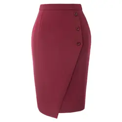 Шикарные женские с высокой талией пуговицы сзади Сплит Bodycon Карандаш Офисная Женская юбка