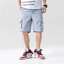 Для мужчин Хип Хоп Лето г. Твердые Мульти Карманы шнурок мужские шорты Карго свободный крой лоскутное уличная треники Джоггеры для мужчин