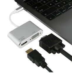 USB C К переходнику VGA HDMI 4 K, USB 3,1 Тип C К переходнику конвертера видео VGA HDMI UHD для 2018 iPad Pro/MacBook