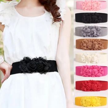 

Fashion Lady Chiffon Double Rose Flower Buckle Elastic Waist Belt For Lady Dress Waistband Sweet & Romantic Belt