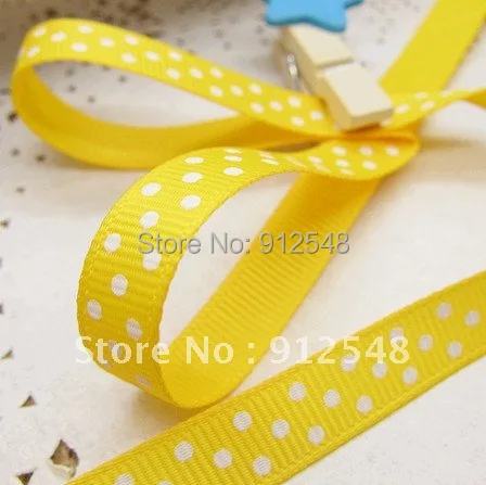 Оптовая продажа 20 ярдов 3/8 &quot10 мм желтый горошек Grosgrain ленты-Бесплатная доставка