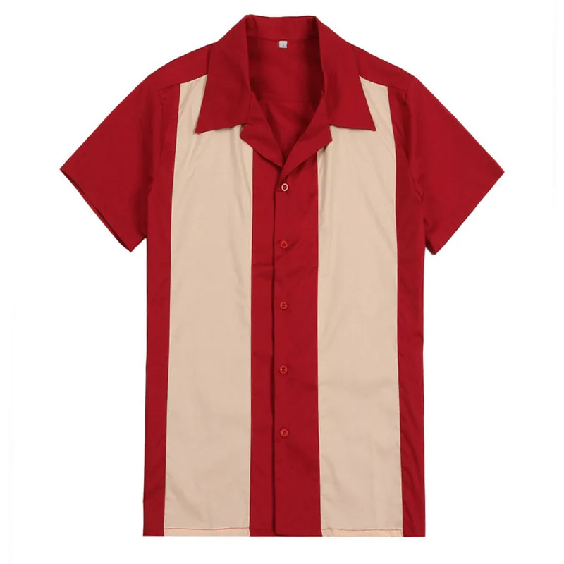 100% القطن الرجال اللباس العمودي مخطط قميص الرجال مصمم البولينج قمصان الأحمر قصيرة الأكمام زر أسفل Camiseta الرجعية hombre