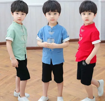 

Children's suits Chinese style boy sweat absorbent fabric 2 pieces summer short sleeves sets 2-9 years old