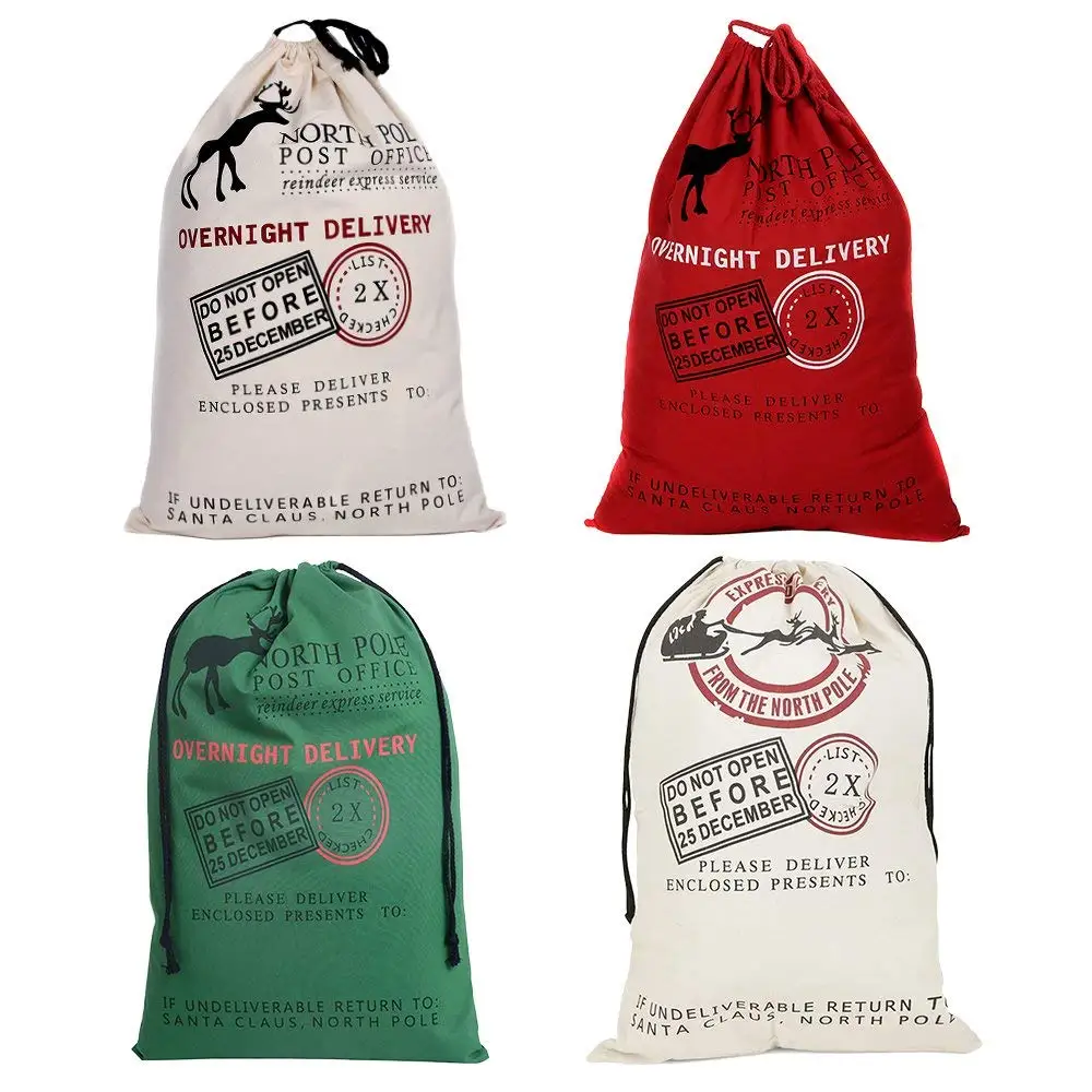 

4X Santa Sack Large Christmas Decorations Vintage Hessian Xmas Jute Bag Christmas Gift Presents Stocking Filler