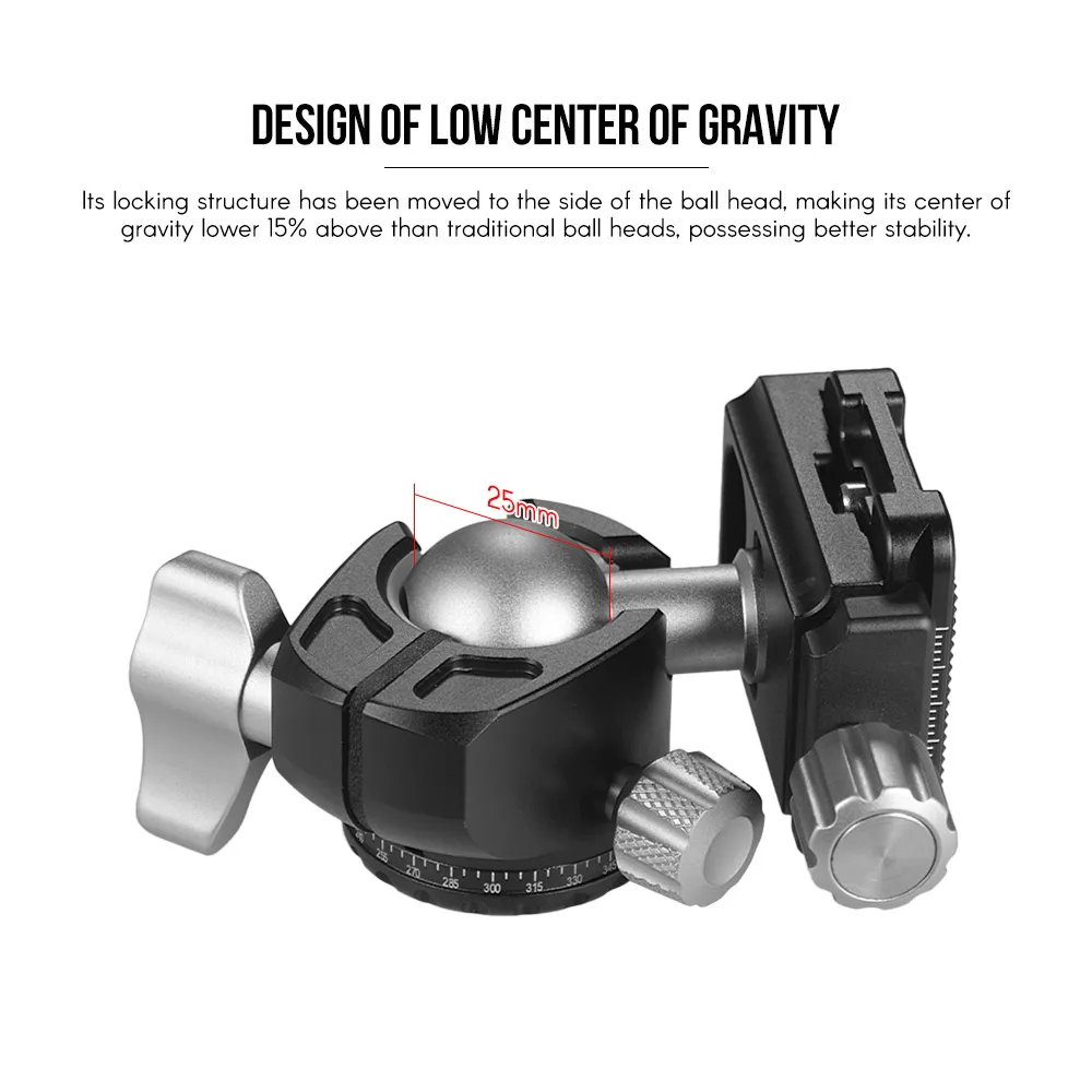 Aluminum Alloy Andoer D-25C CNC Mini Tripod Head Ballhead Double Notch Ball Head for Canon Nikon Sony DSLR ILDC Cameras Tripod