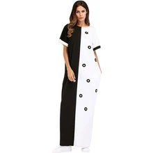Ladies Straight Dresses Loose Plus Size Short Sleeve Dress Applique Diamond Color Block Urban Casual T Shirt Dress Middle East color block long sleeve applique shirt