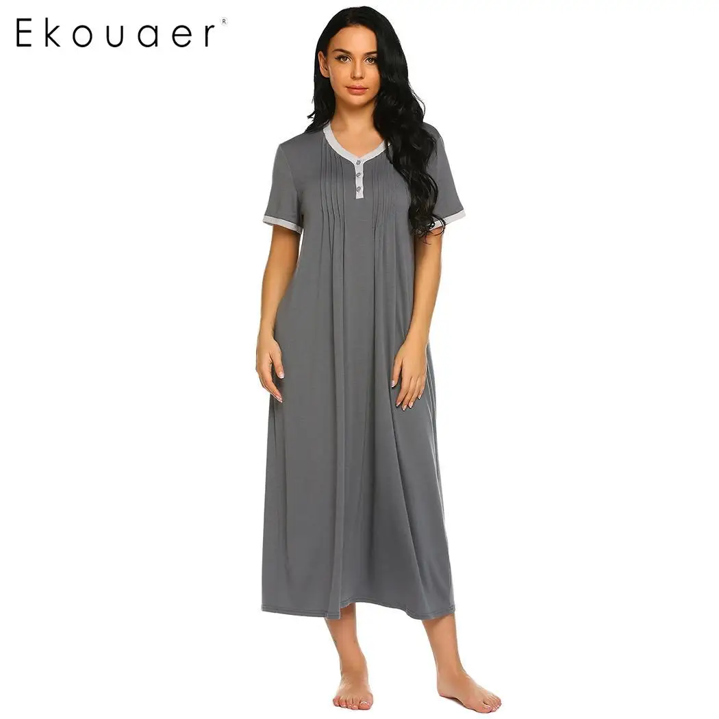 Ekouaer для женщин сексуальная ночная рубашка с v-образным вырезом без рукавов спереди плиссированные Высокая талия Ночная рубашка на