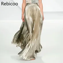 Длинная Плиссированная юбка из искусственного шелка с эластичной резинкой на талии, юбки с высокой талией, модная женская юбка на весну, осень, зиму, лето