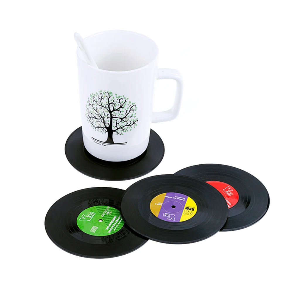 

Vinyl Round Disc Record Coaster Pad Non-slip Environmental Plastic Thermal Insulation Mug Coaster Table Placemats