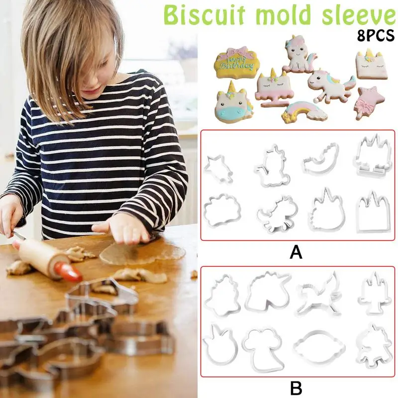 

8PCS/Set Multiple Styles Innovative Unicorn Pattern Cookie Cutter DIY Cake Chocolate Embossed Template Mold Cookie Baking Tool