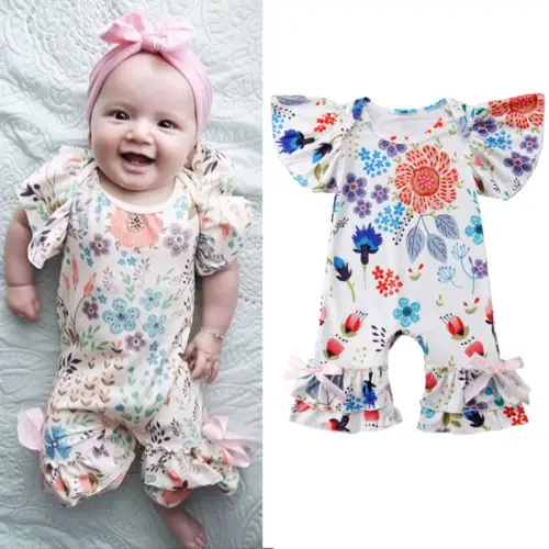 الوليد الطفل فتاة الكشكشة طويل رومبير بذلة الصيف وزرة Sunsuit ملابس الرضع الاطفال الكشكشة سراويل قطنية الملابس الزي