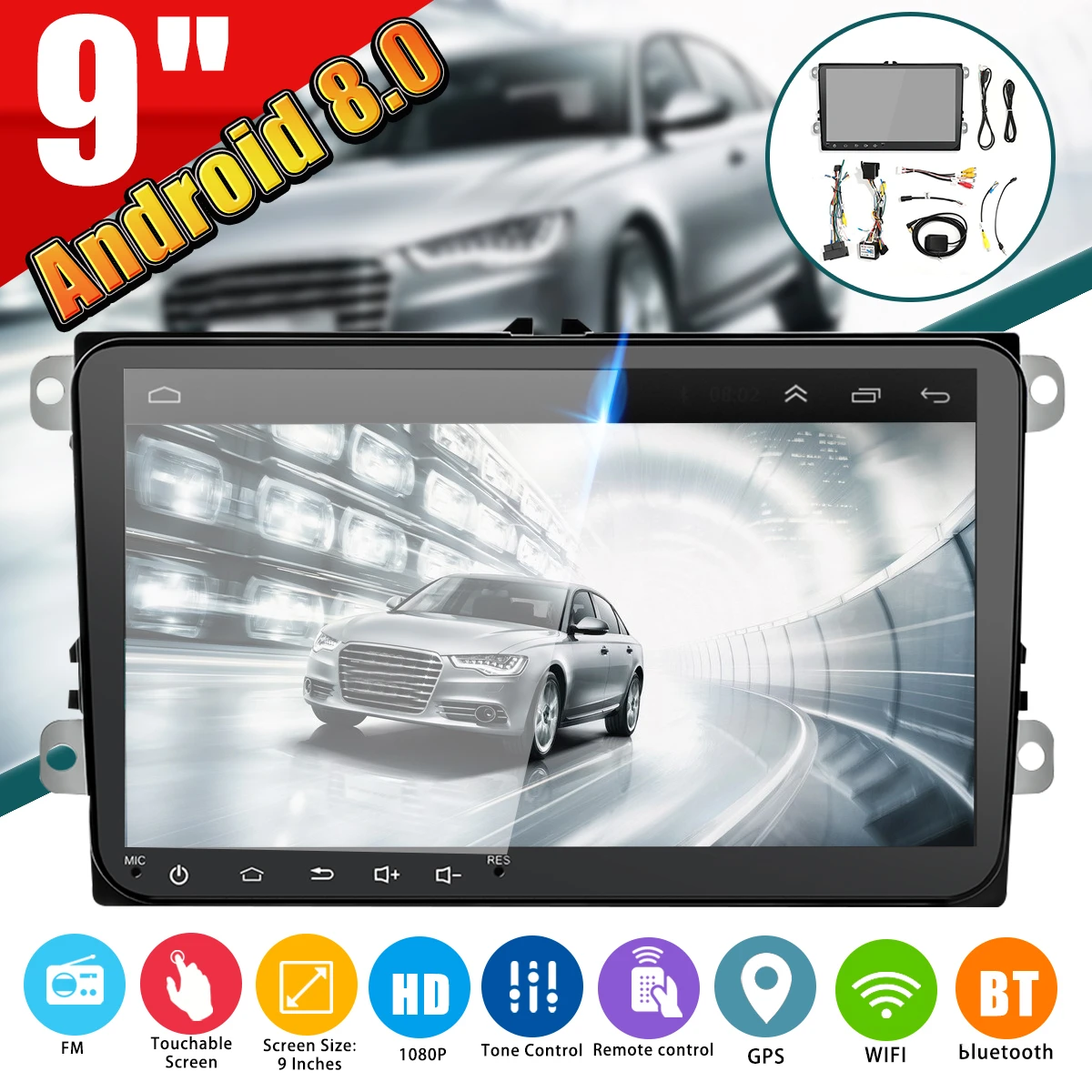 

9 Inch Car Multimedia Player 2 DIN Android 8.0 HD FM MP4 Radio Stereo GPS Navigation WIFI bluetooth Car MP5 Player For VW