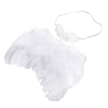 

Baby newborn photo shoot costume angel wings photography post angel feather with flower hair band