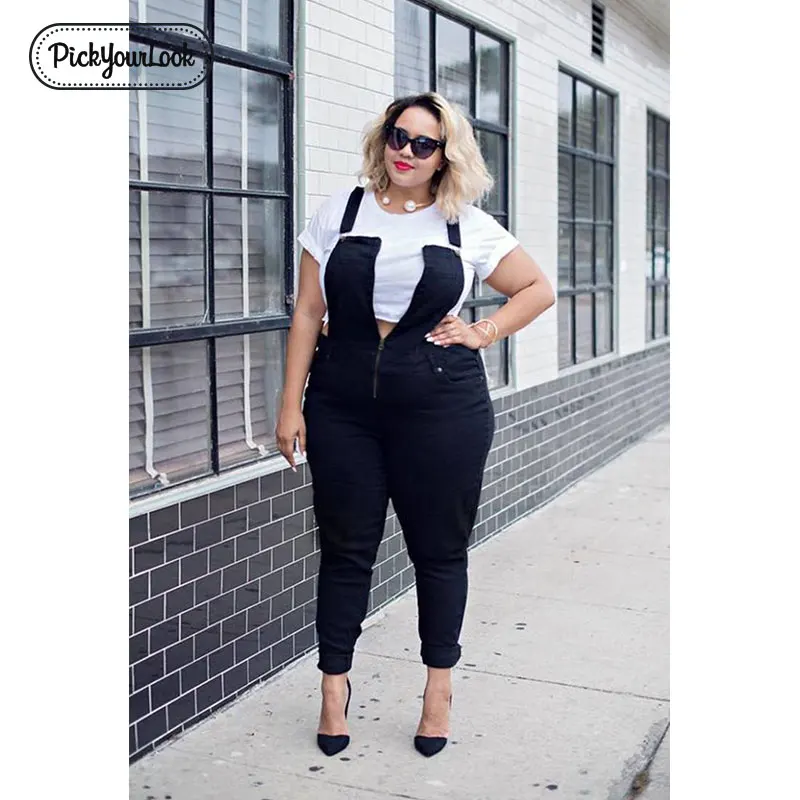 Pickyourlook Plus Size Women Overalls Jumpsuit Body Summer Autumn Black Women Romper Bodysuit Zipper Oversized Female Jumpsuit