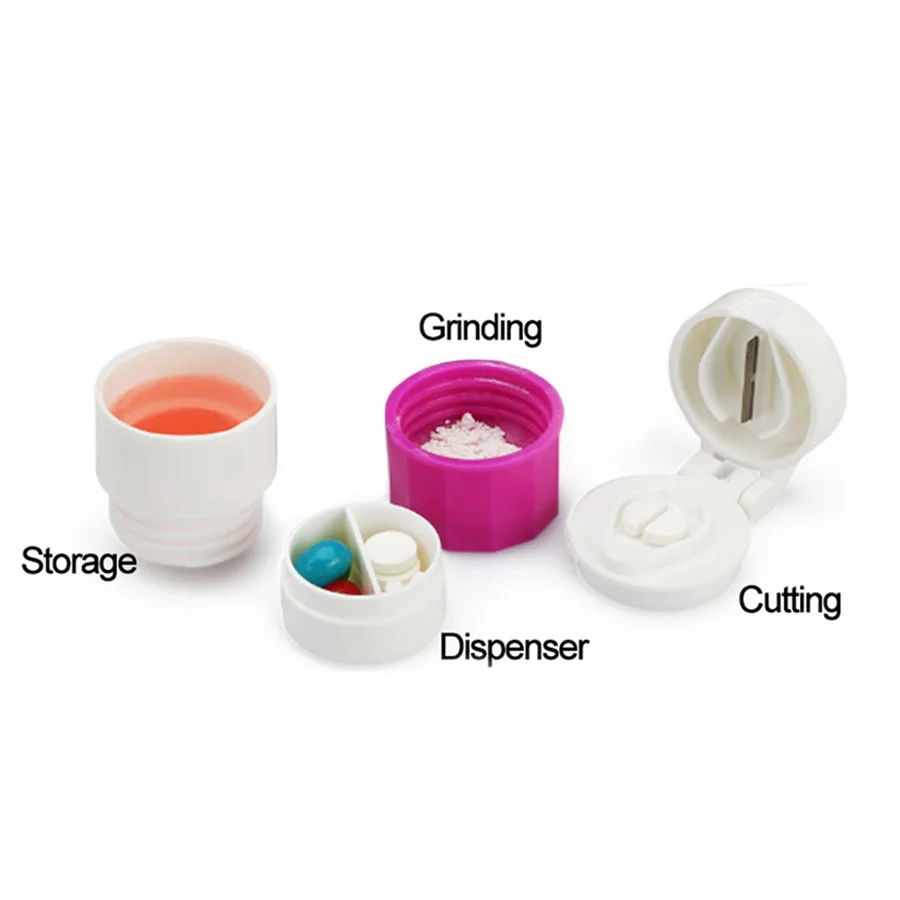 4 Layer Pill Crusher Grinder Medicine Splitter Cut Pills Storage Cutting Tablets Container Home Milling Box Drug Sharpener Case