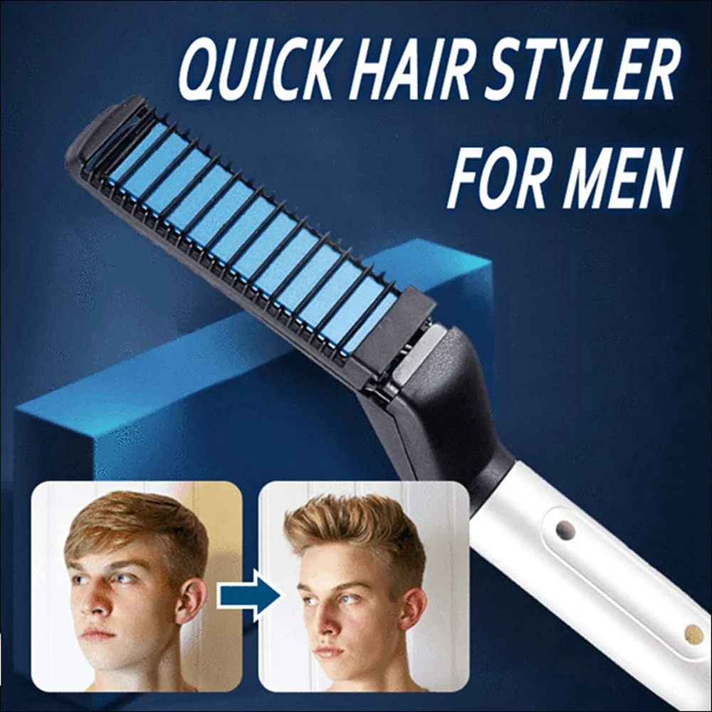 

Multifunctional Hair Curling Iron Comb Hair Volumize Flatten Side and Straighten Hair Curler Show Cap Quick Hair Styler for Men