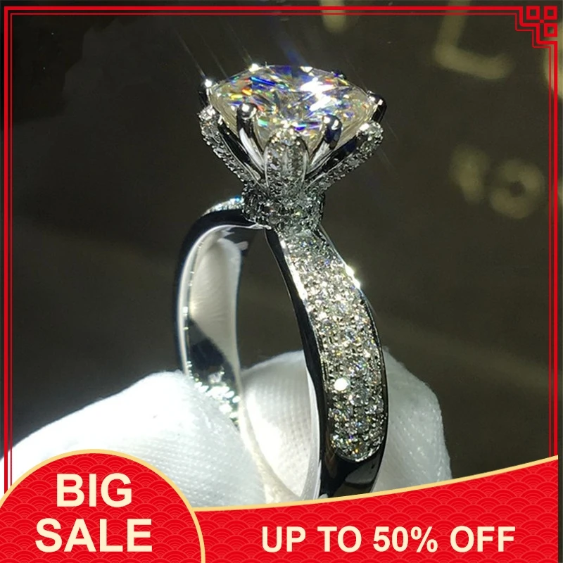 

Flower Style Women Fashion 925 Sterling silver rings 3ct AAAAA Cz Engagement wedding band ring for women jewelry Gift