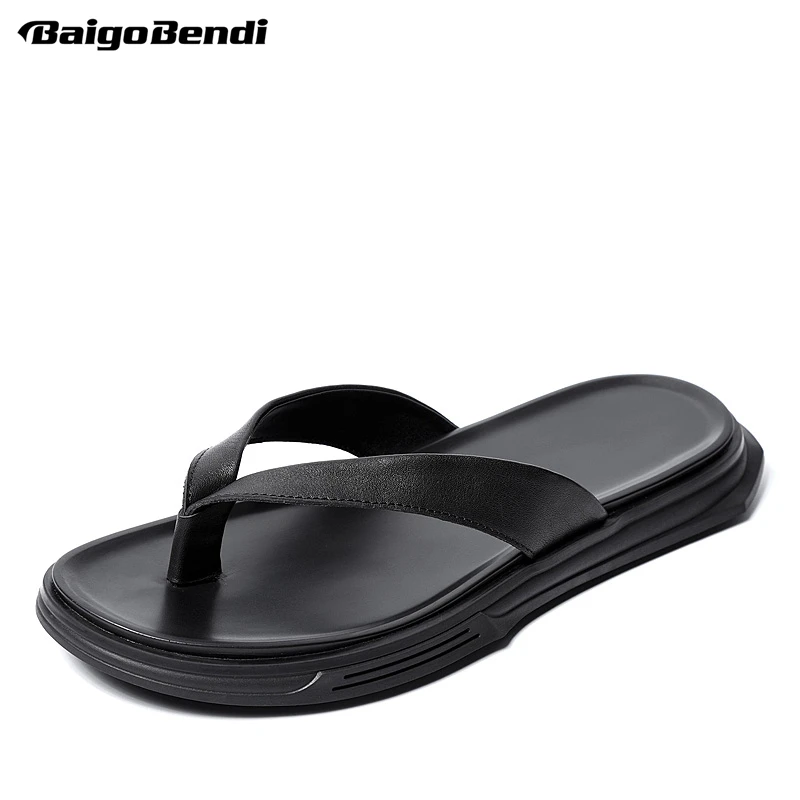 

Flip-flop Men's Korean Style New Summer 2019 Lether Slippers Outside Man Sandals Simple Slides Shoes