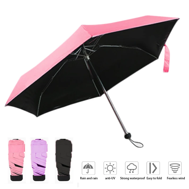 

Anti-UV Waterproof Portable Travel Umbrellas Mini Pocket Umbrella for Sun Parasol Five Fold Women Gift Folding Small Rain Gear