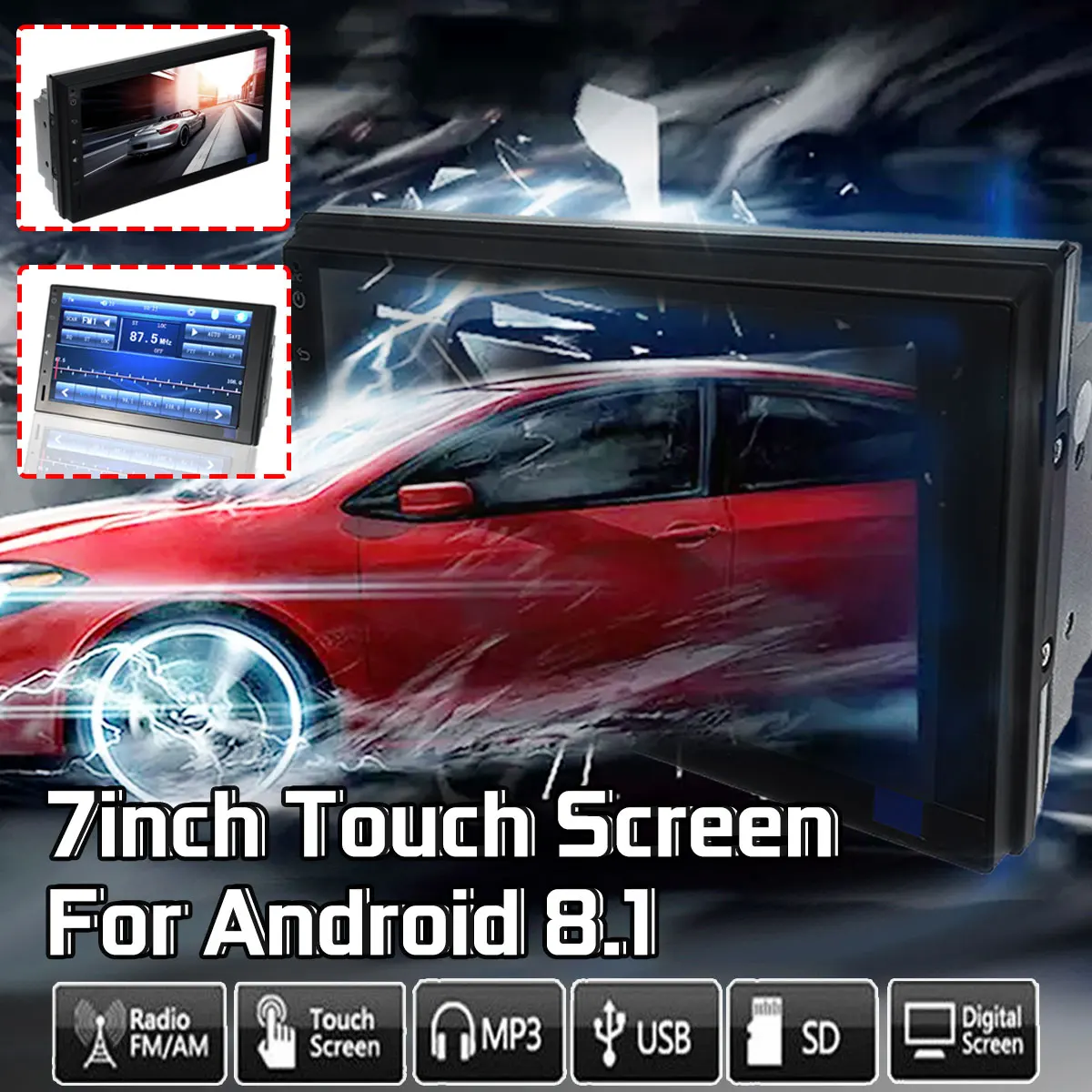 

Android 8.1 4K 7'' 2 Din Car MP5 Player bluetooth Car Radio WIFI GPS DVBT DAB Touchable Screen Car Multimedia Player 1+16G