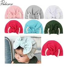 Новинка года; брендовые Детские шапки для новорожденных девочек и мальчиков; сезон осень-зима; однотонные хлопковые шапки-бини с бантом; 6 цветов