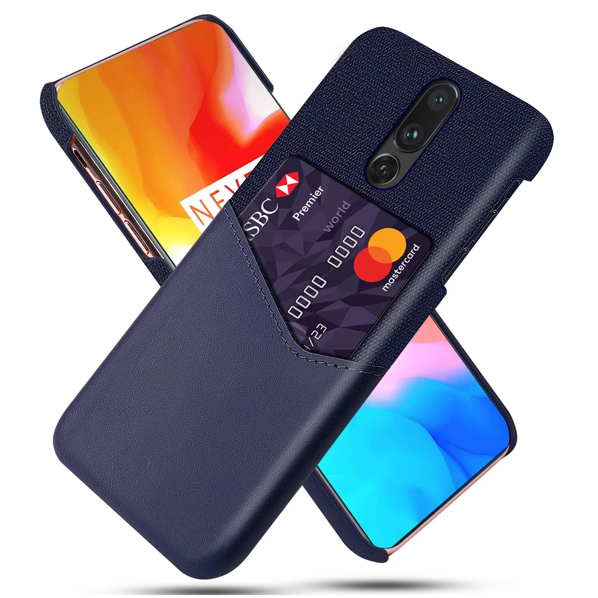 

For Oneplus 7 Pro Case PU Leather Card Holder Slim Fabric Splicing Anti-scratch Hard PC Cover For Oneplus 7 One Plus 7 Pro Case
