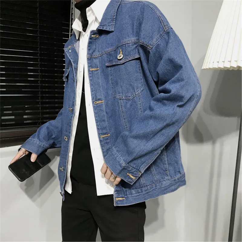 

Men's Spring And Autumn New Denim Jacket M-5XL Long Sleeve Solid Color Personality Loose Temperament Youth Fashion Wild Casual