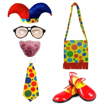 

Women Men Colorful Circus Clown Hat Headband Bow Tie Bag Glasses Nose Children Adults Stage Performance Cosplay Party Props