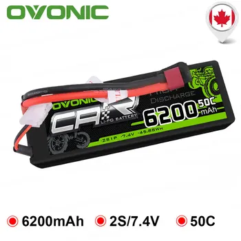 

Ovonic RC Car Battery 6200mAh 7.4V LiPo 2S 50C Max 100C Battery Pack Hardcase for 1:8 1:10 Size Bandit Emaxx Slash HPI RC Car