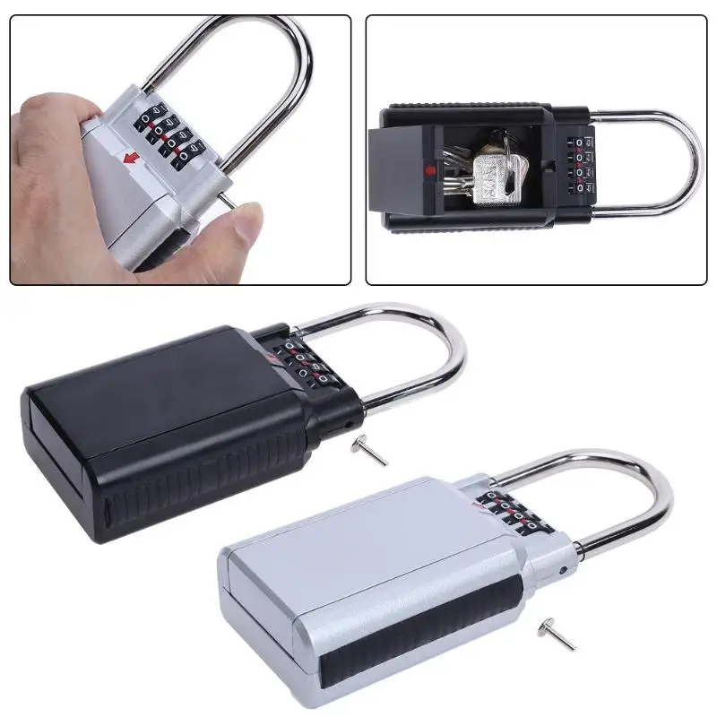 

Black Sliver 4 Digit Combination Zinc Alloy Password Safety Key Box Lock Secret Security Padlock Storage Keys Box Organizer