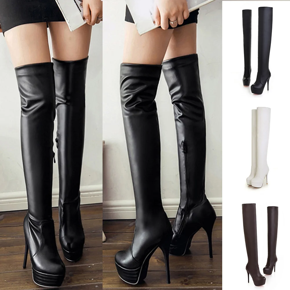 

New Spring Winter Platform Round Toe 13cm Thin High Heel Over The Knee Boots Thigh High Boots Women 2019 Plus Size 34-46