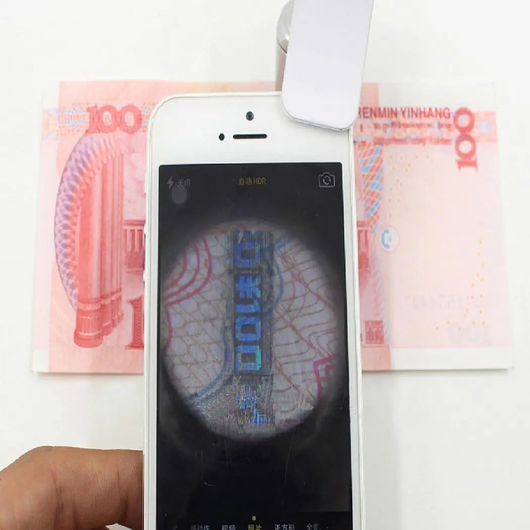 

60X Mobile Phone Camera LED UV 3 x LR button battery General Silver Clip Magnifier Microscope Micro Lens