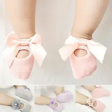 3 пары детских носков для От 0 до 3 лет, Нескользящие хлопковые носки-тапочки для маленьких девочек с кружевными лентами и цветами