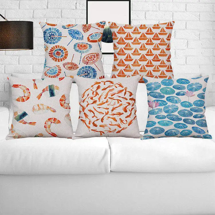 Fish Pillow Case Throw Pillowcase Cotton Linen Printed Pillow Covers for Office HomePillow Case