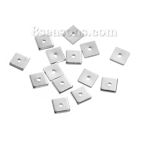 

Copper Spacer Beads Square Silver Tone About 6mm( 2/8") x 6mm( 2/8"), 10 PCs new