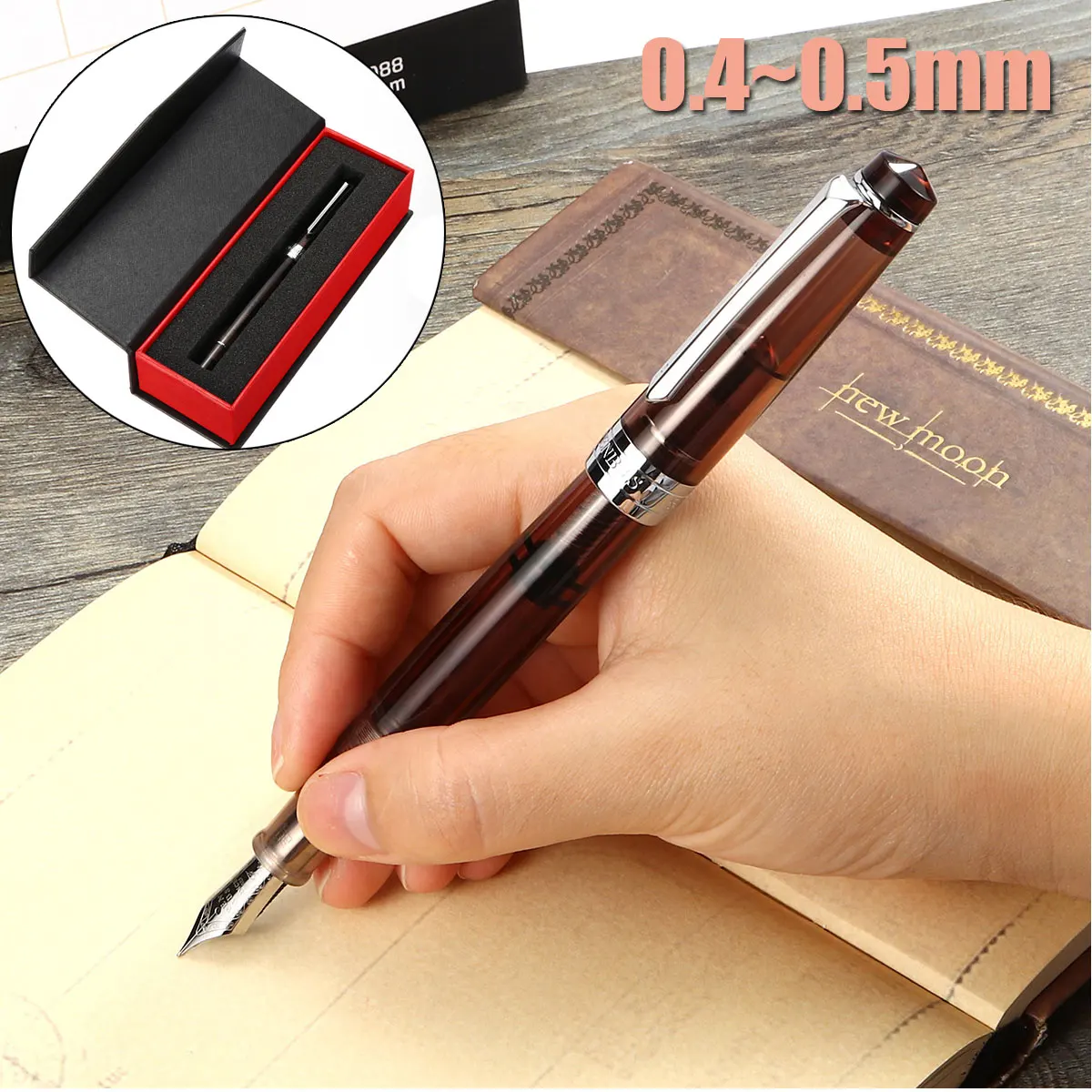 

NEW Fine 0.4-0.5mm Nib Fountain Pen with Exquisite Gift Box Transparent Acrylic Fountain Pen for Christmas Business Gift