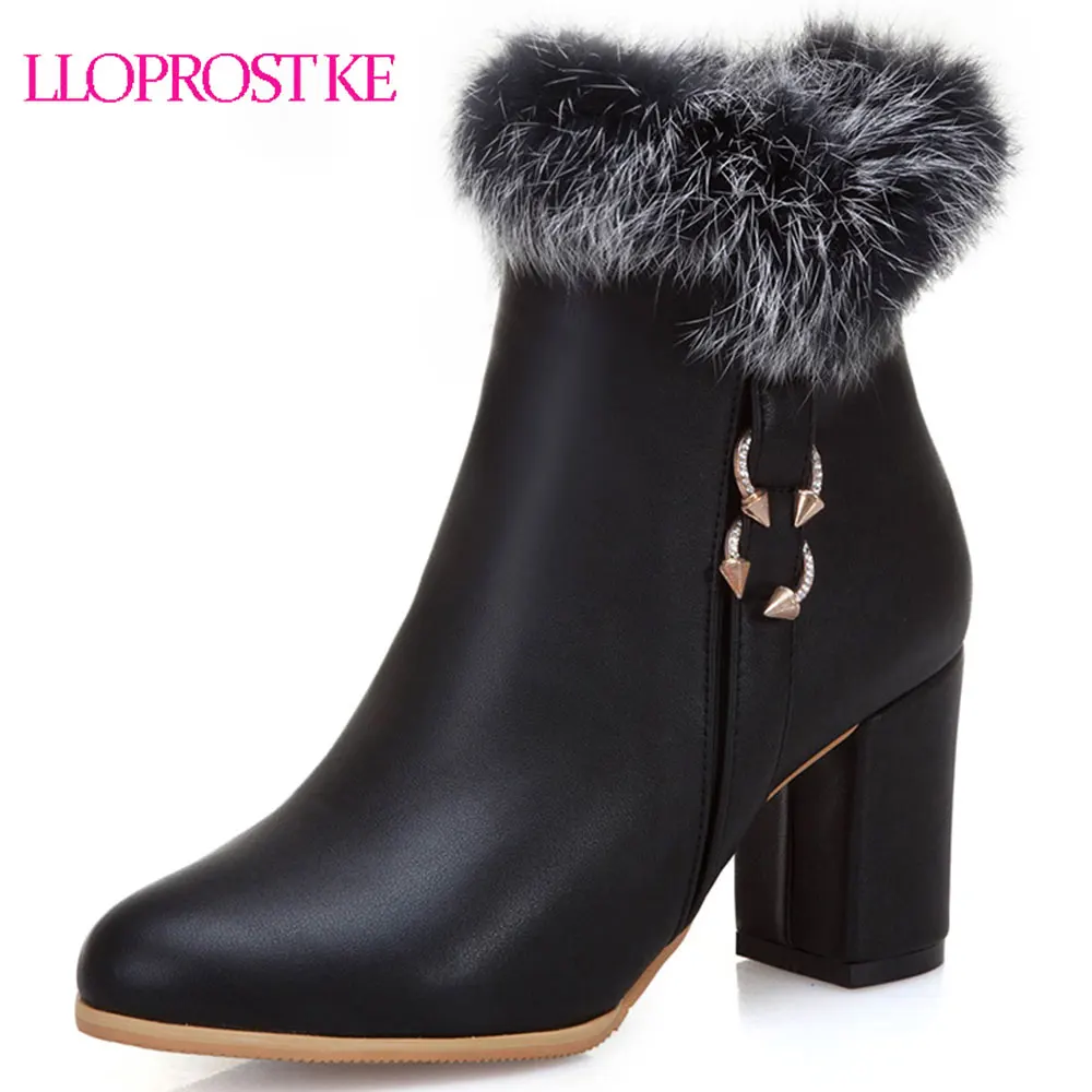 

Lloprost ke New Women Boots Zipper Solid Casual Ankle Boots Booties Round Toe Thick Heel Women Shoes winter snow boots warm D722