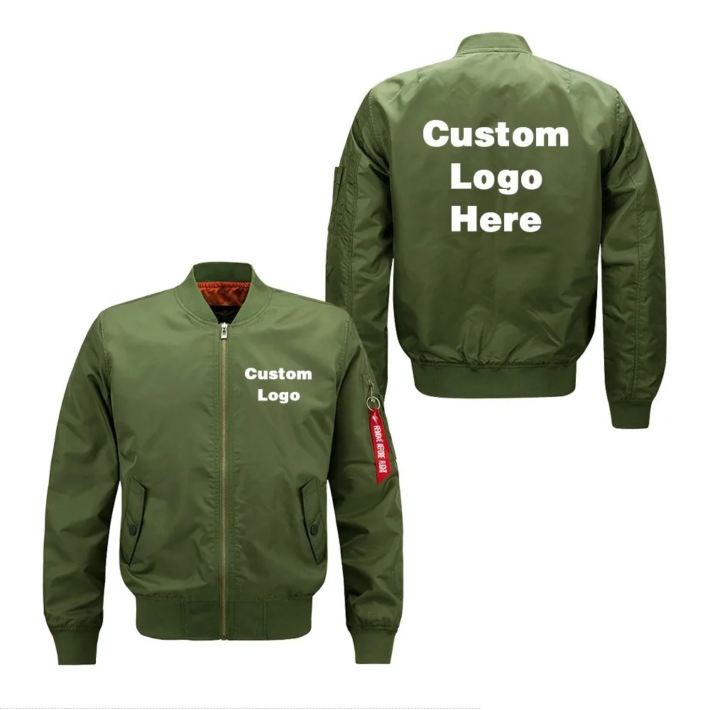 

US Size 2019 Spring Autumn Custom DIY Logo Design Men Flight Jacket Printing Thin Zipper Coat Bomber Jacket Unisex Outerwear