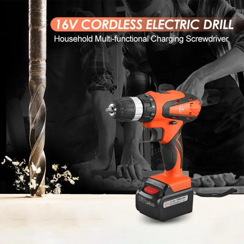 

16V Cordless Electric Drill Household Multi-functional Charging Screwdriver ABS+alloy Drill with EU US plug